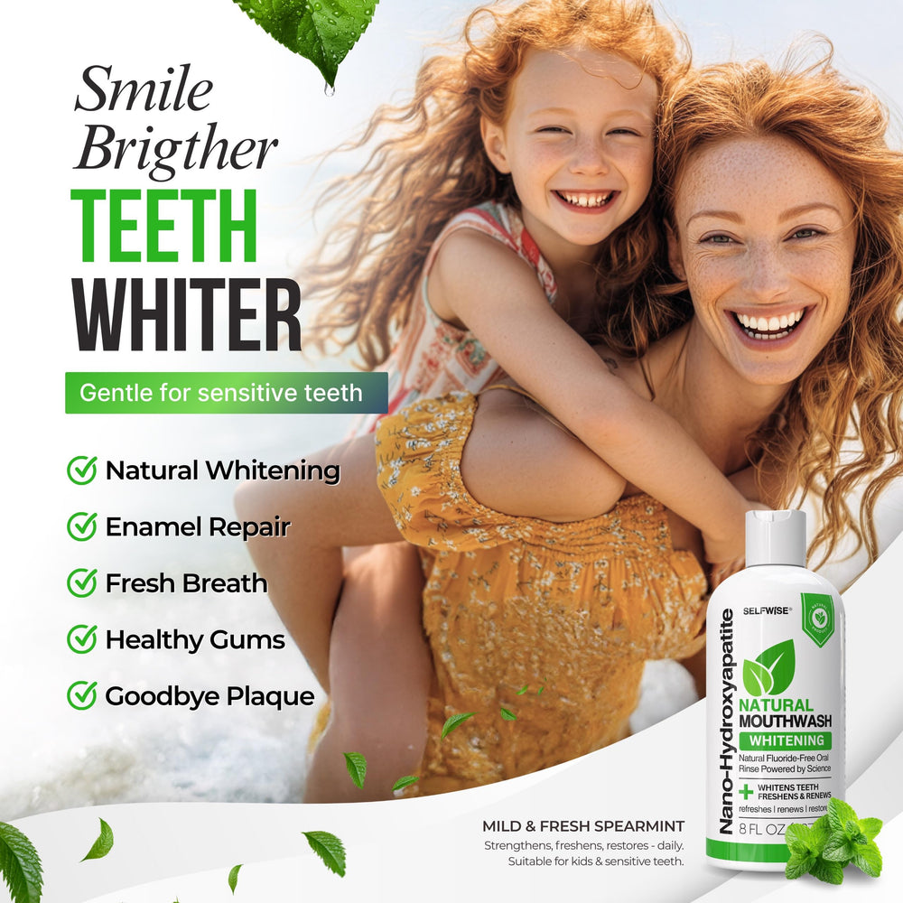 Close-up of minty mouthwash bottle with clean design