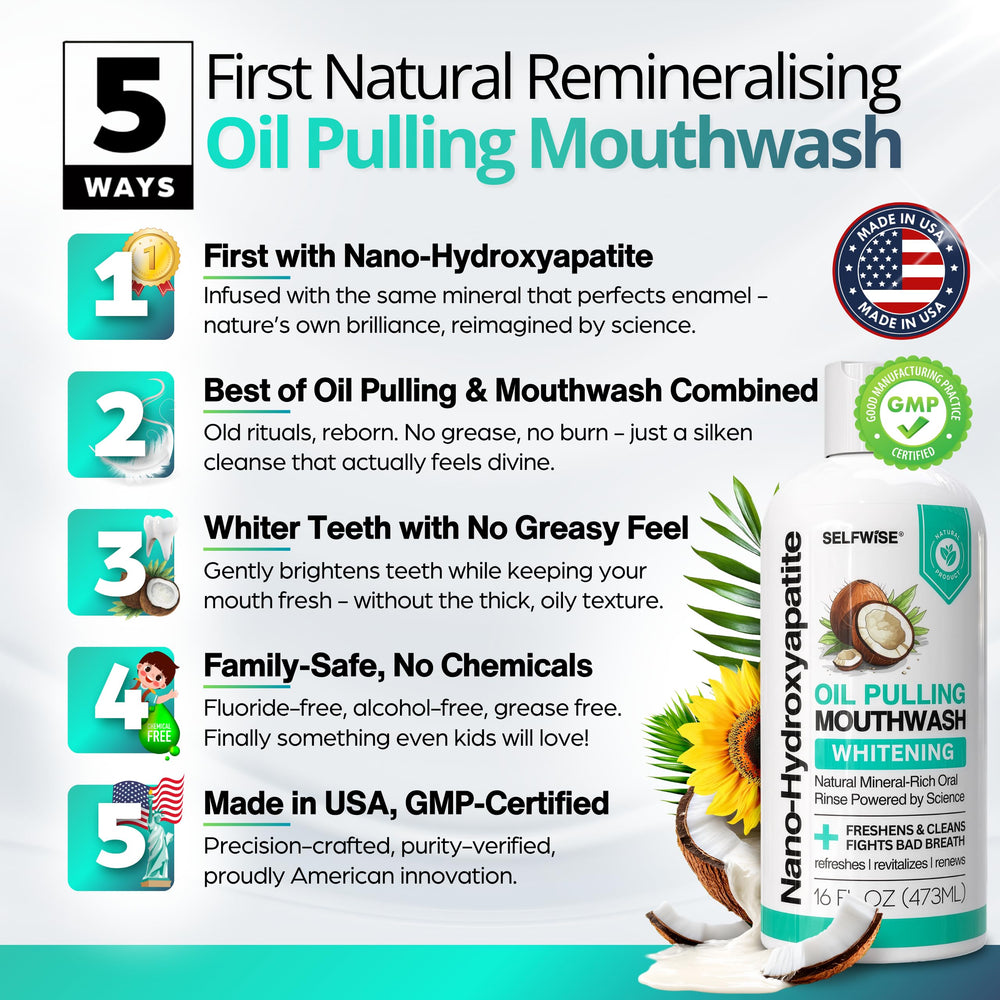 Close-up of mouthwash ingredients and natural oils