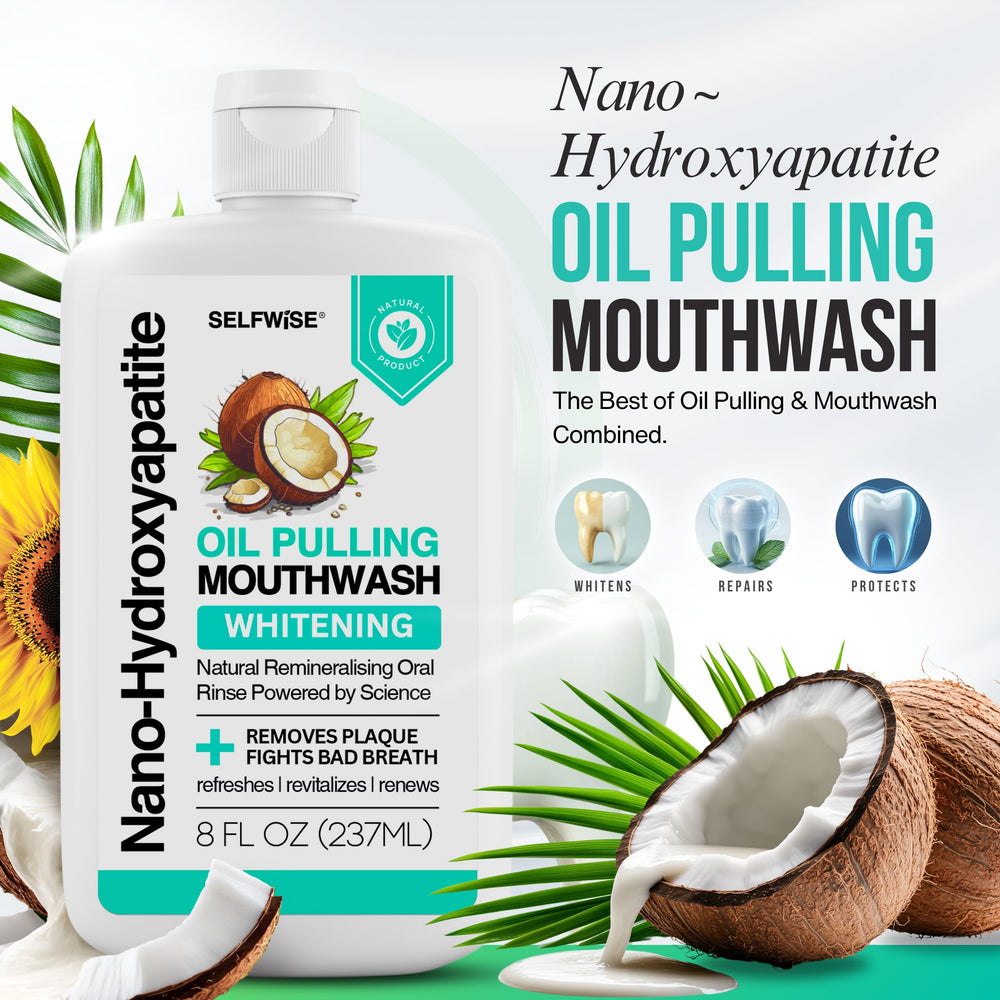 Product packaging and label for nano-hydroxyapatite mouthwash