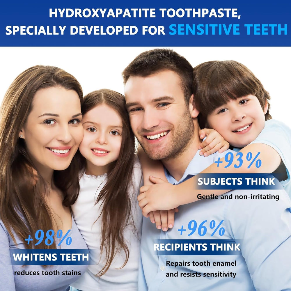Fluoride-free toothpaste packaging showing 3 tubes