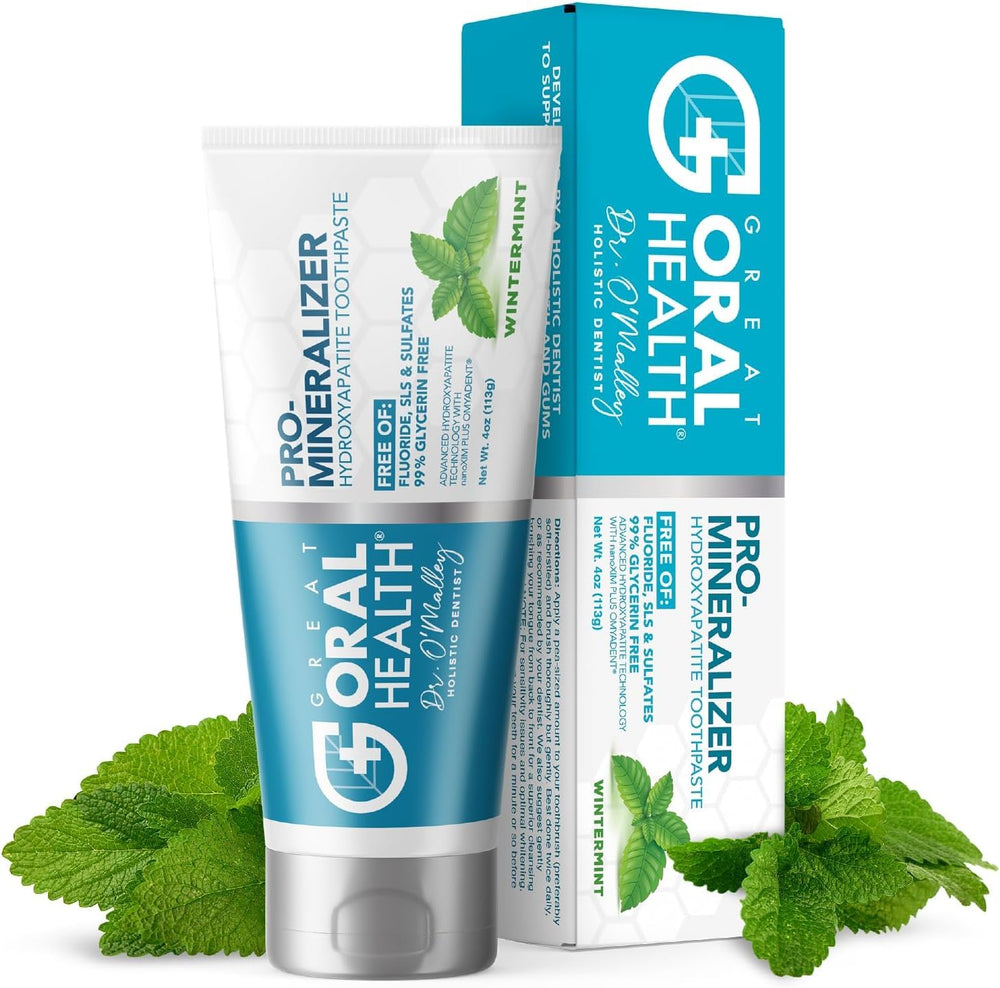 Front view of Nano hydroxyapatite toothpaste fluoride free bottle – Wintermint flavor