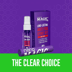 Applying anti-fog spray to eyeglasses lens