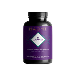 NAOMI BP Advanced bottle label showing 1000mg olive leaf extract and 180mcg K2