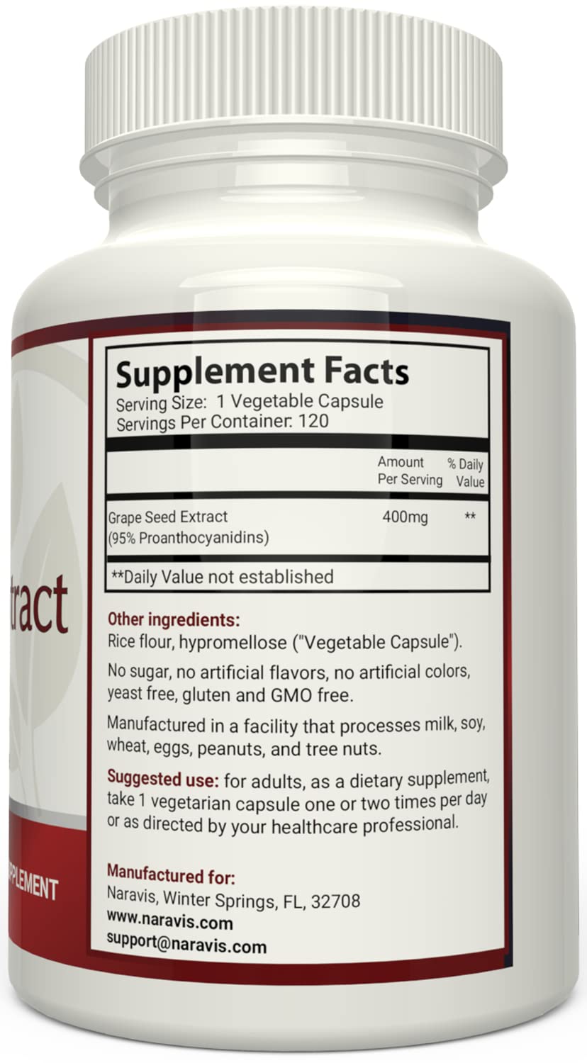 Close-up of Naravis grape seed extract capsule