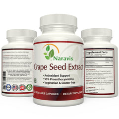 Hand holding Naravis Grape Seed Extract bottle