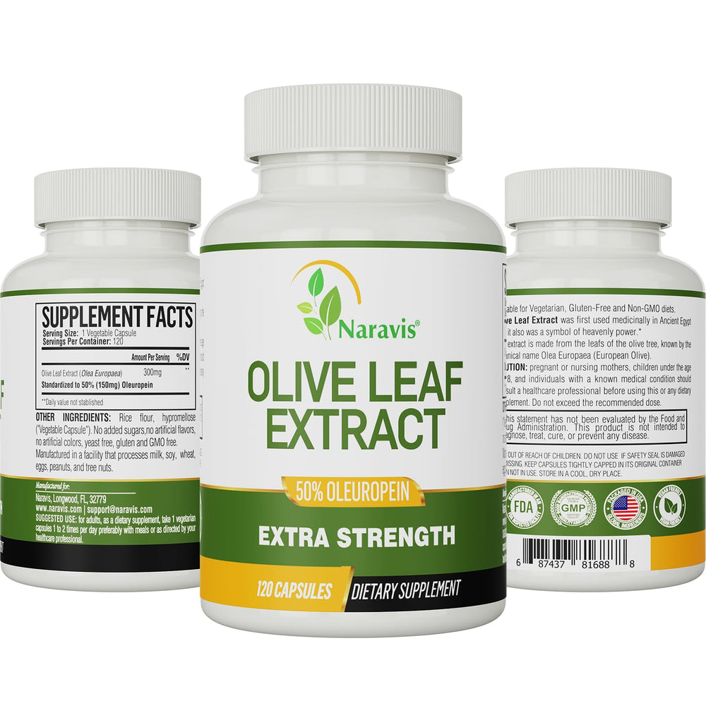 Usage shot showing Naravis Olive Leaf Extract being taken as a daily supplement