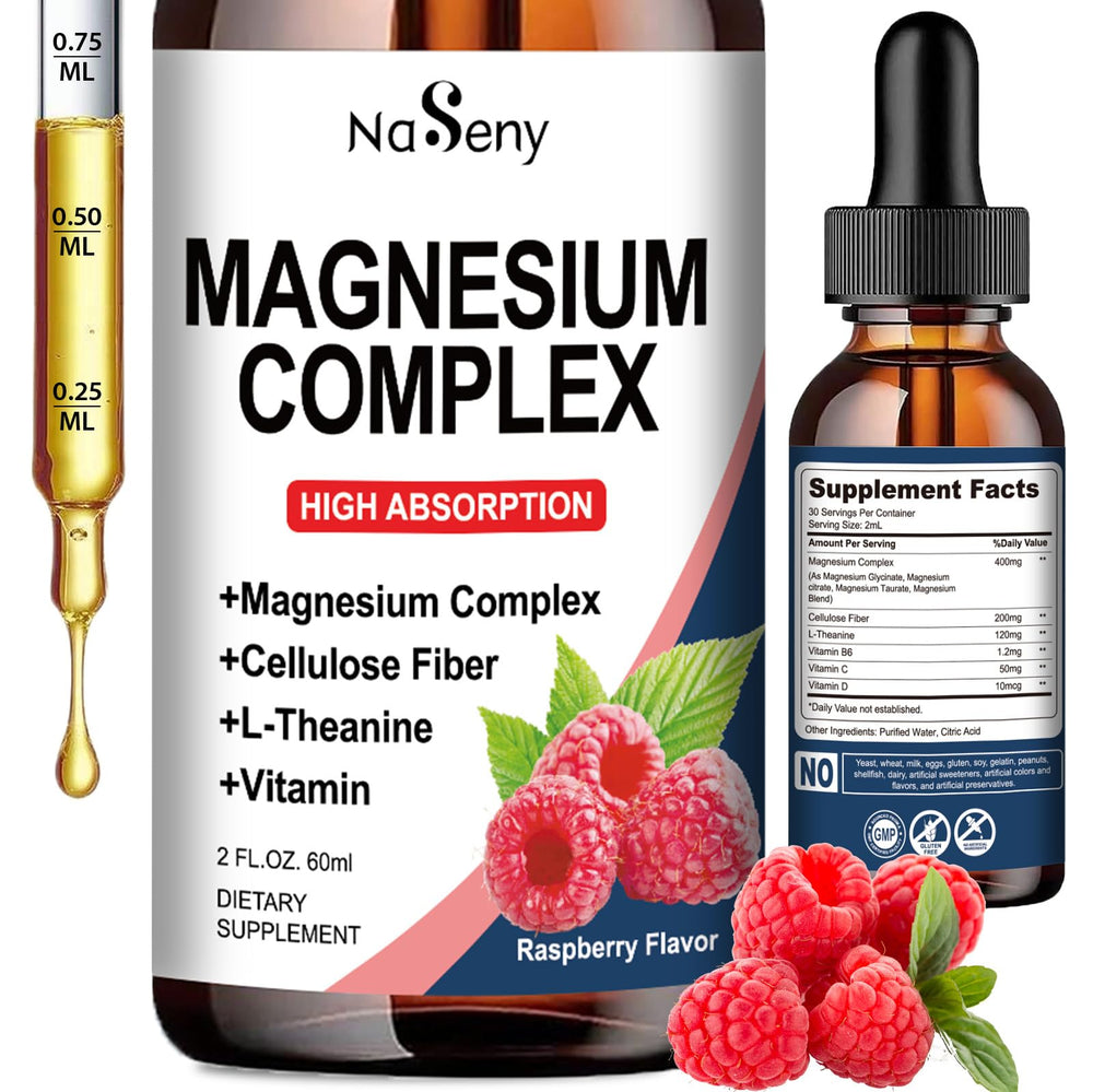 NaSeny Magnesium Complex liquid drops bottle with raspberry flavor