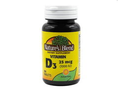 Front bottle label of NAT B VIT D3 TB 1000IU 100 by Nature's Blend