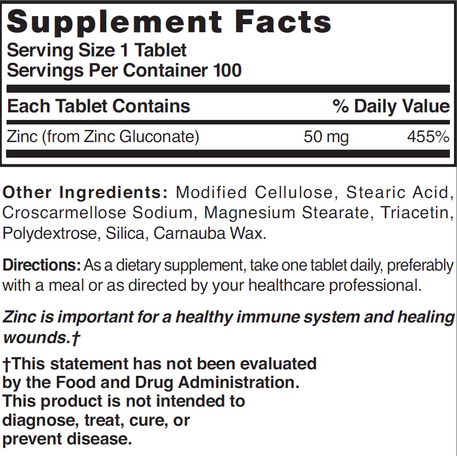 NAT B ZINC GLUC TB 50MG 100 bottle - packaging box
