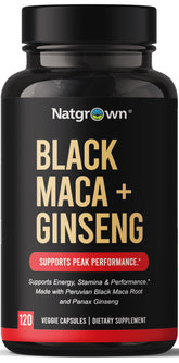 Natgrown Black Maca Root + Panax Ginseng capsules hero image showing bottle