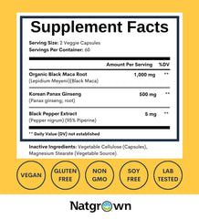 Ingredients: Black Maca Root and Panax Ginseng