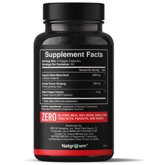 Bottle of Natgrown Black Maca Root + Panax Ginseng capsules