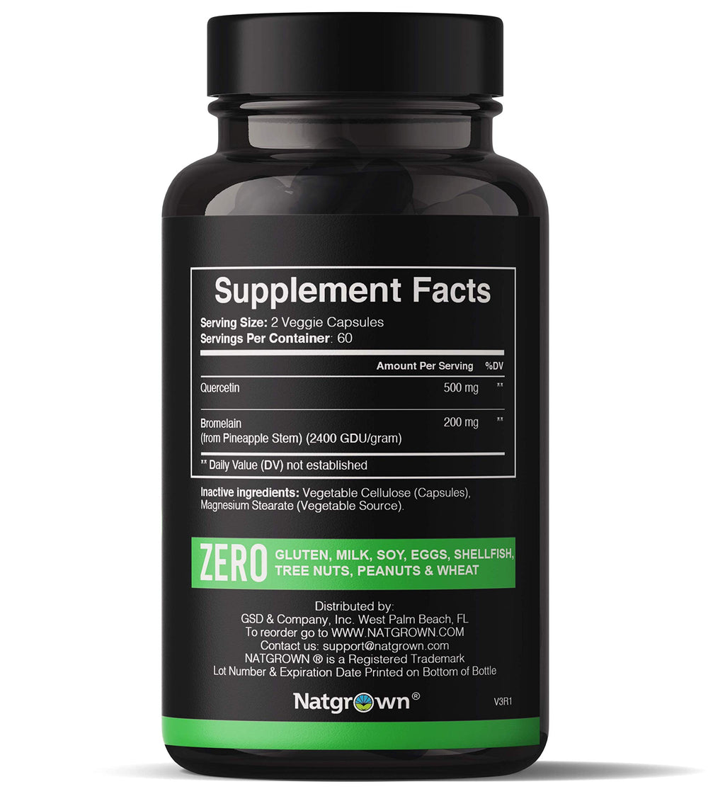 Front view of Natgrown Quercetin with Bromelain bottle