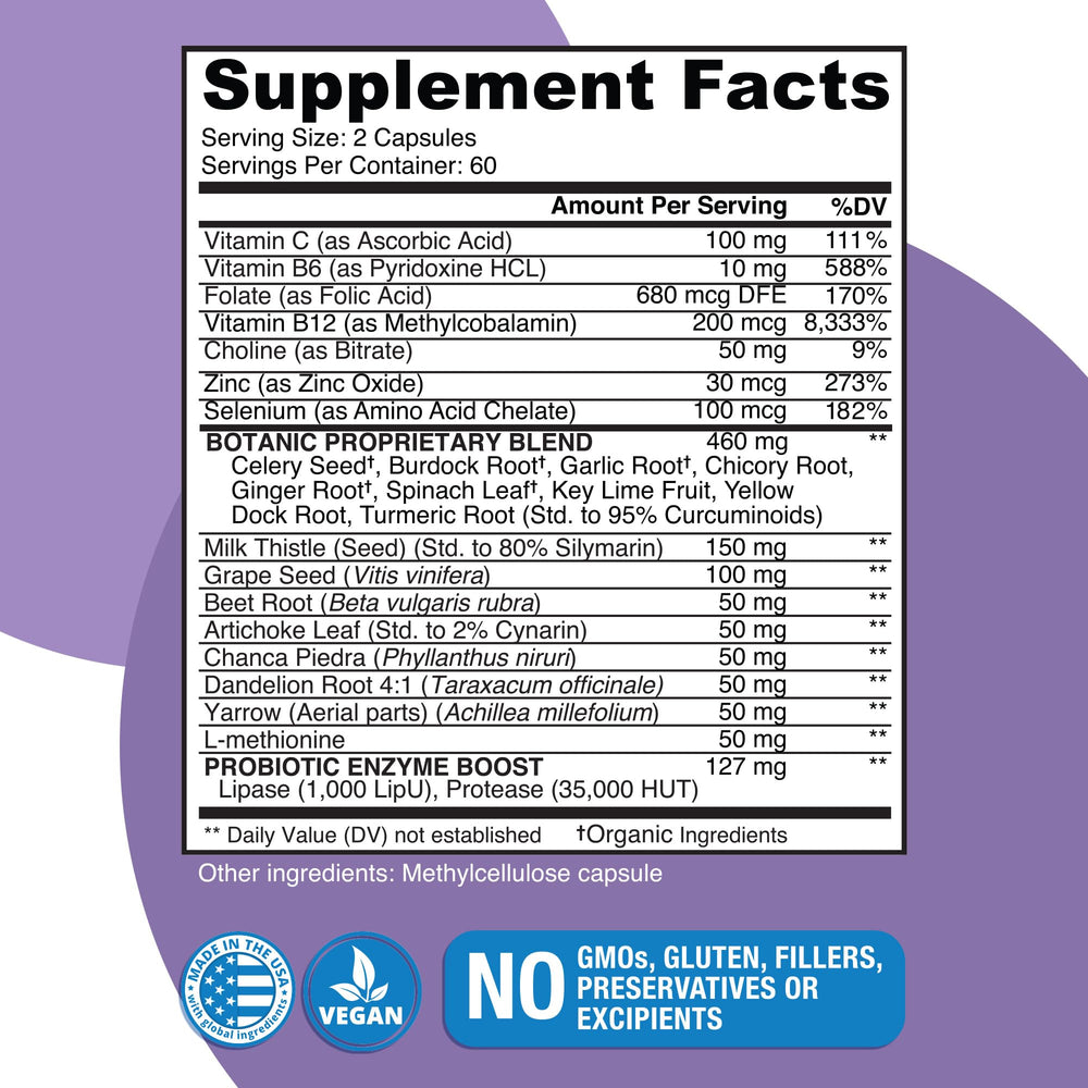 Close-up of bottle label showing vegan, plant-based formula