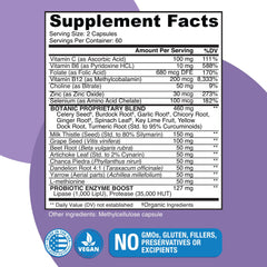 Close-up of bottle label showing vegan, plant-based formula