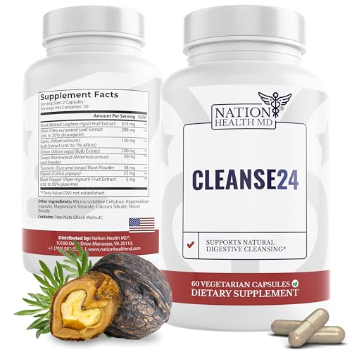 Nation Health MD Cleanse24 bottle front view for herbal gut support.