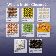 Nation Health MD Cleanse24 capsules close-up showing herbal formula and texture.