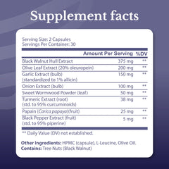 Nation Health MD Cleanse24 ingredients close-up highlights wormwood and papaya for gentle digestion.