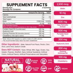 Biotin 2500mcg, zinc and hyaluronic acid in women’s gummies