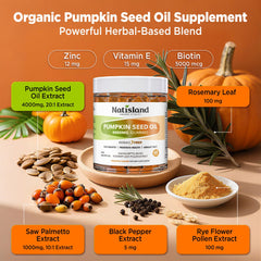Illustration of cold-pressed pumpkin seed oil with saw palmetto