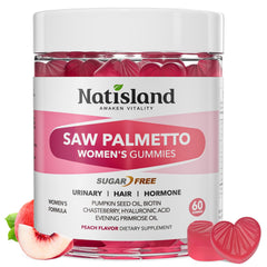 Hero image: NATISLAND Saw Palmetto Gummies for Women peach flavor