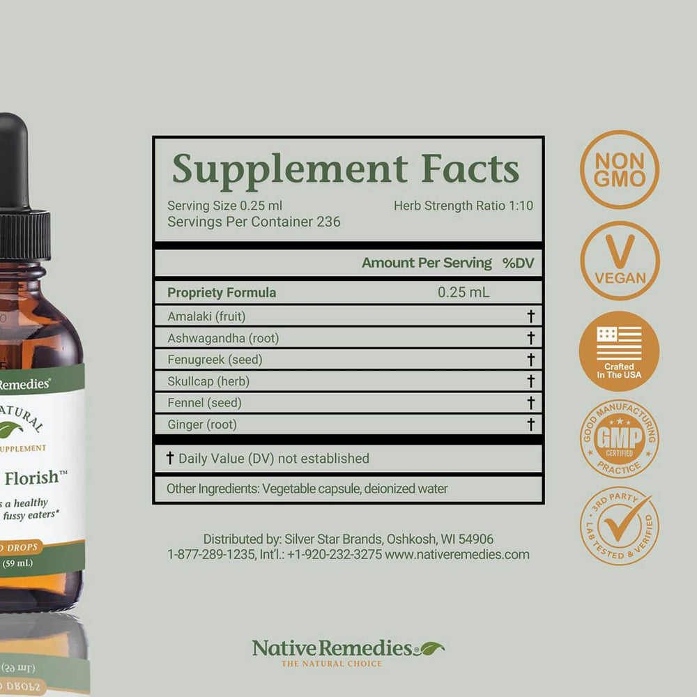 Native Remedies Kiddie Florish gluten-free badge indicates suitability for sensitive diets.