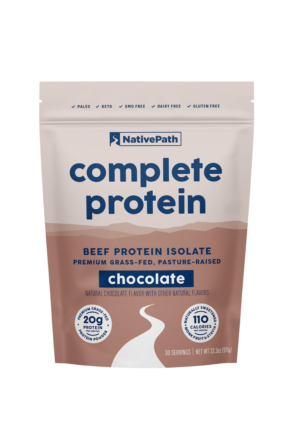 NativePath Complete Beef Protein Powder tub front shows premium protein for muscle-supporting nutrition.