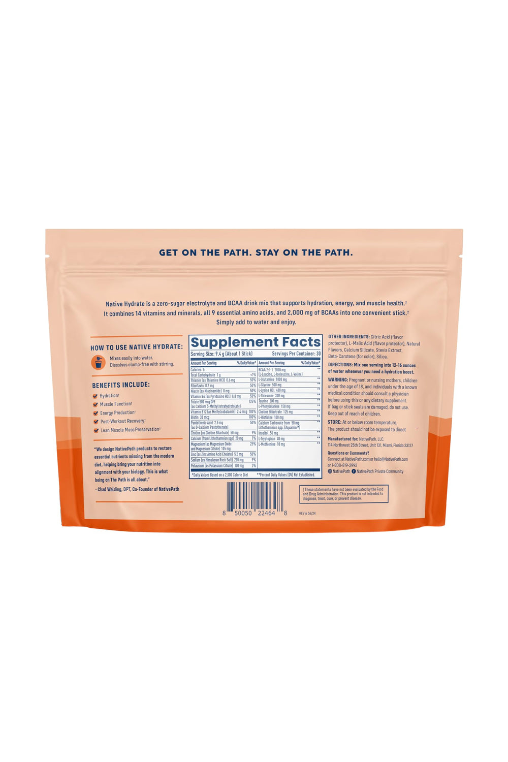 Peach Mango flavor in glass with Native Hydrate for refreshing hydration