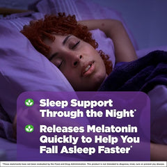 Natrol Melatonin Time Release tablets close-up with soothing sleep support potential.