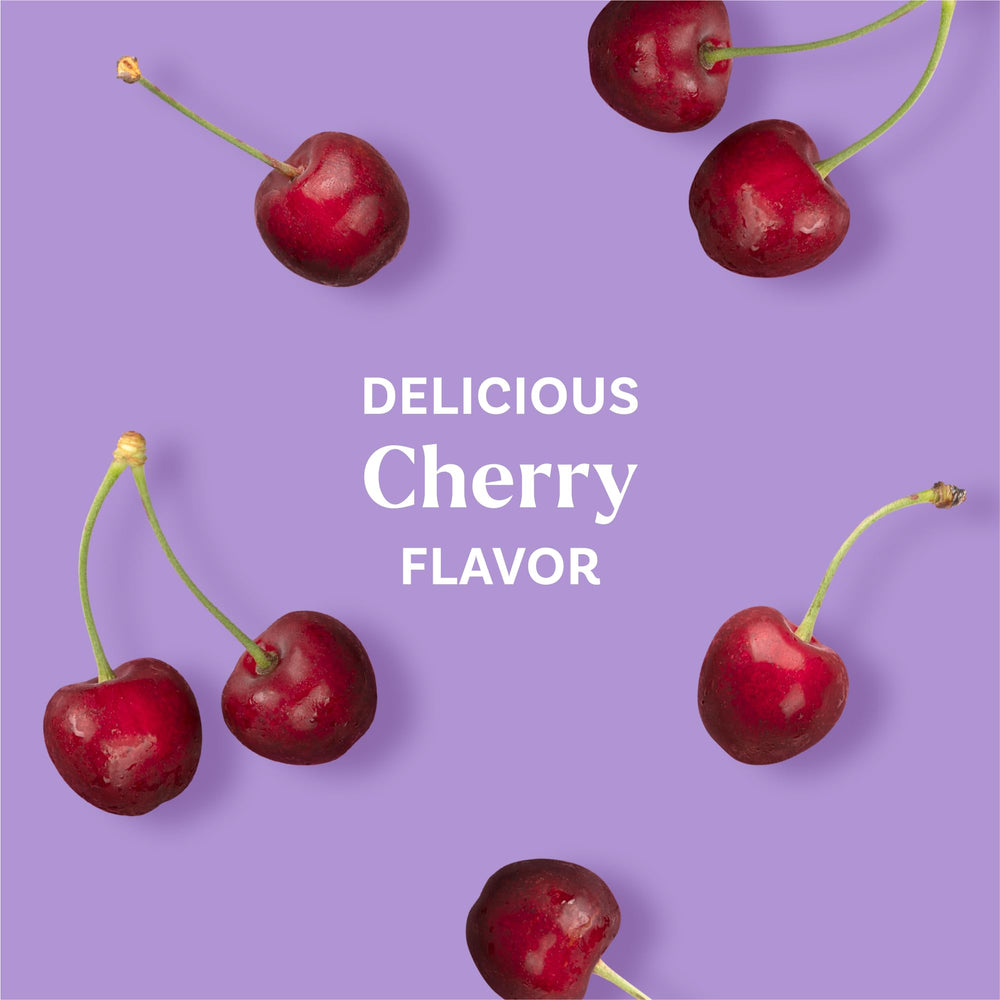 Botanical blend icons for Tart Cherry, Lemon Balm, and Chamomile