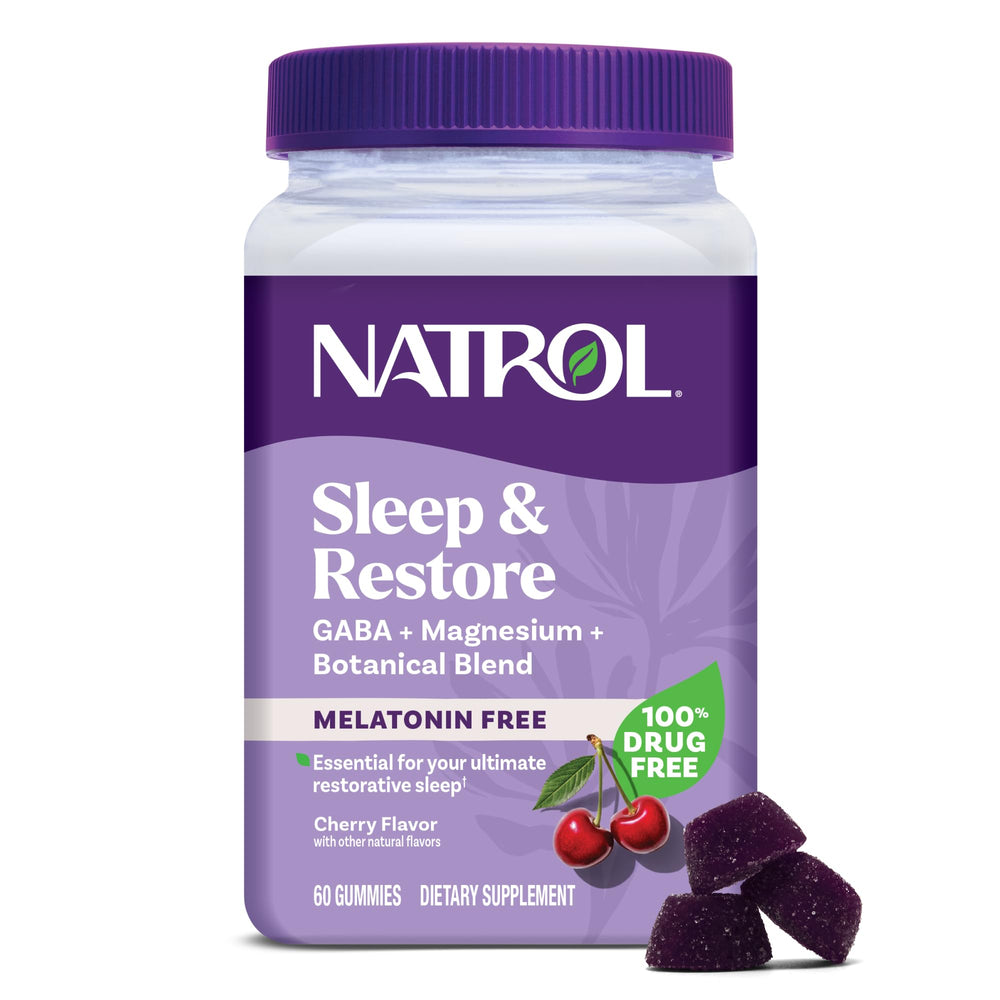 Natrol Sleep & Restore Magnesium Glycinate Gummies bottle with cherry flavor