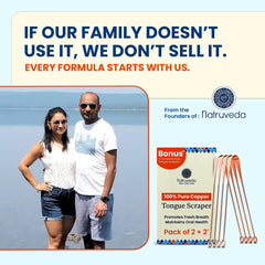 Travel-friendly copper tongue scraper with toiletries