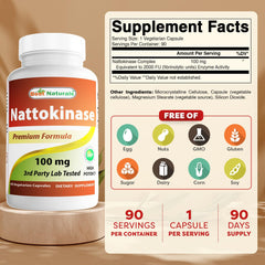 Close-up of nattokinase capsule showing 100 mg potency