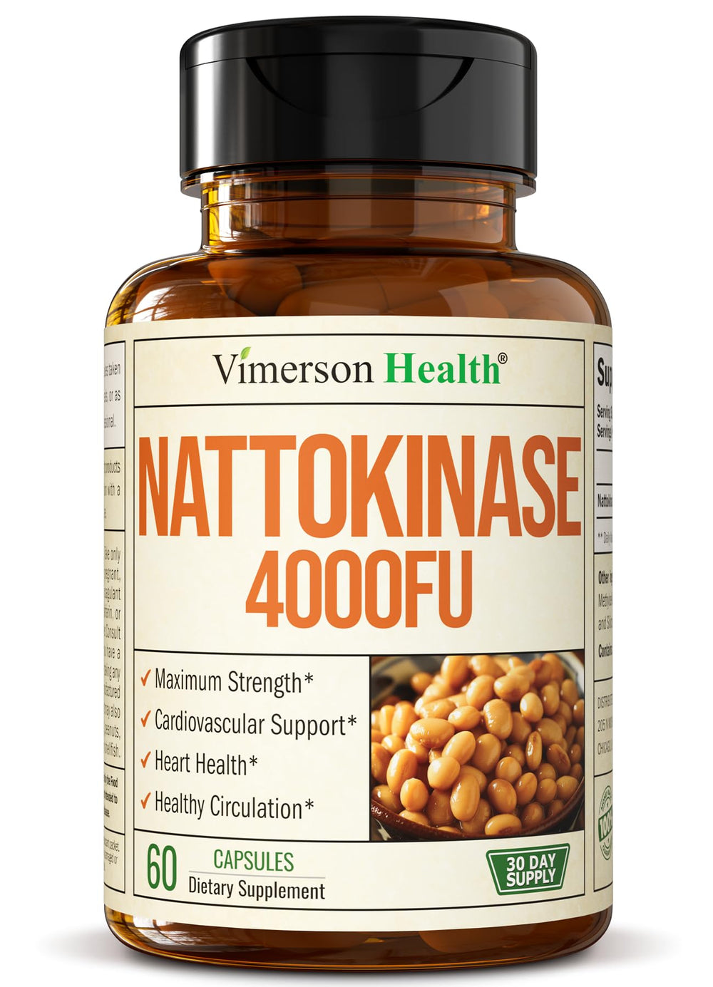 Nattokinase 4000 FU per serving label on 60-cap bottle