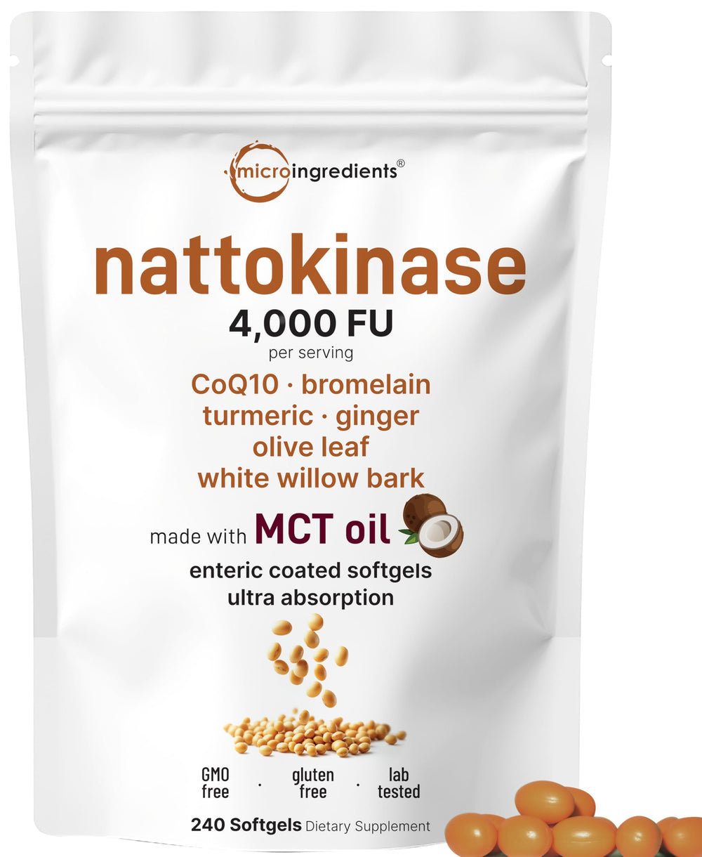 Nattokinase 4000 FU 240-softgel bottle with MCT oil and enteric coating