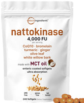 Nattokinase 4000 FU 240-softgel bottle with MCT oil and enteric coating