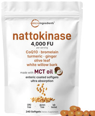 Nattokinase 4000 FU 240-softgel bottle with MCT oil and enteric coating