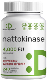 Bottle of nattokinase supplement with 240 veggie capsules