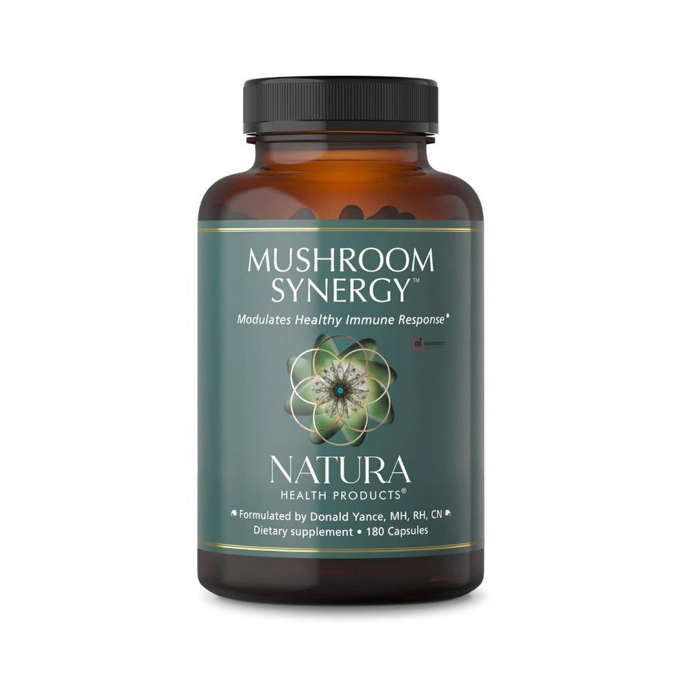 Natura Mushroom Synergy supplement bottle label
