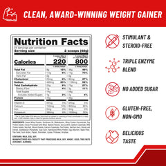 Nutrition facts label for Naturade Weight Gain Drink Mix Chocolate