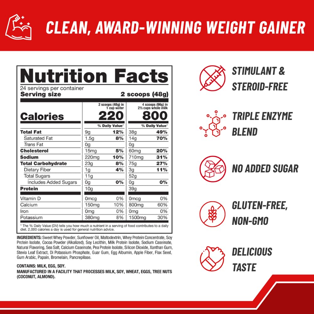 Naturade Weight Gain tub front highlights gluten-free formula for steady calories.