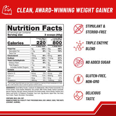 Naturade Weight Gain tub front highlights gluten-free formula for steady calories.