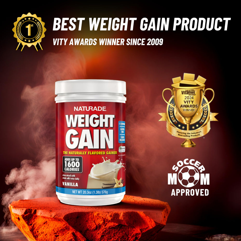 20.3 oz Naturade Weight Gain container showing 12 servings