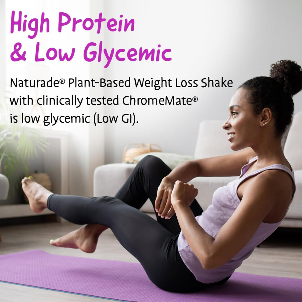 Naturade Weight Loss Shake Vanilla Creme morning routine image suggests easy add-to-smoothie for nourishment.