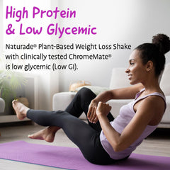 Naturade Weight Loss Shake Vanilla Creme morning routine image suggests easy add-to-smoothie for nourishment.