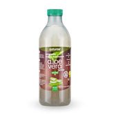 Naturae Organic Aloe Vera Juice with Pulp in a clear bottle, 33.8 fl oz