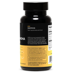 Label showing no artificial dyes on ashwagandha supplement