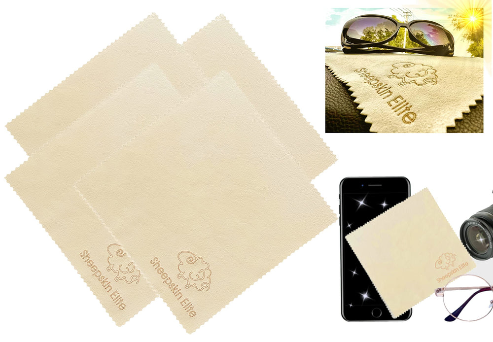 Natural chamois leather cleaning cloth for eyeglasses, small 4-pack