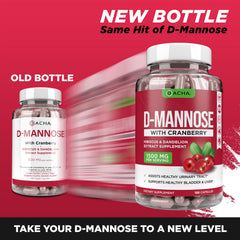Close-up of D-Mannose capsules highlighting 1500 mg per serving