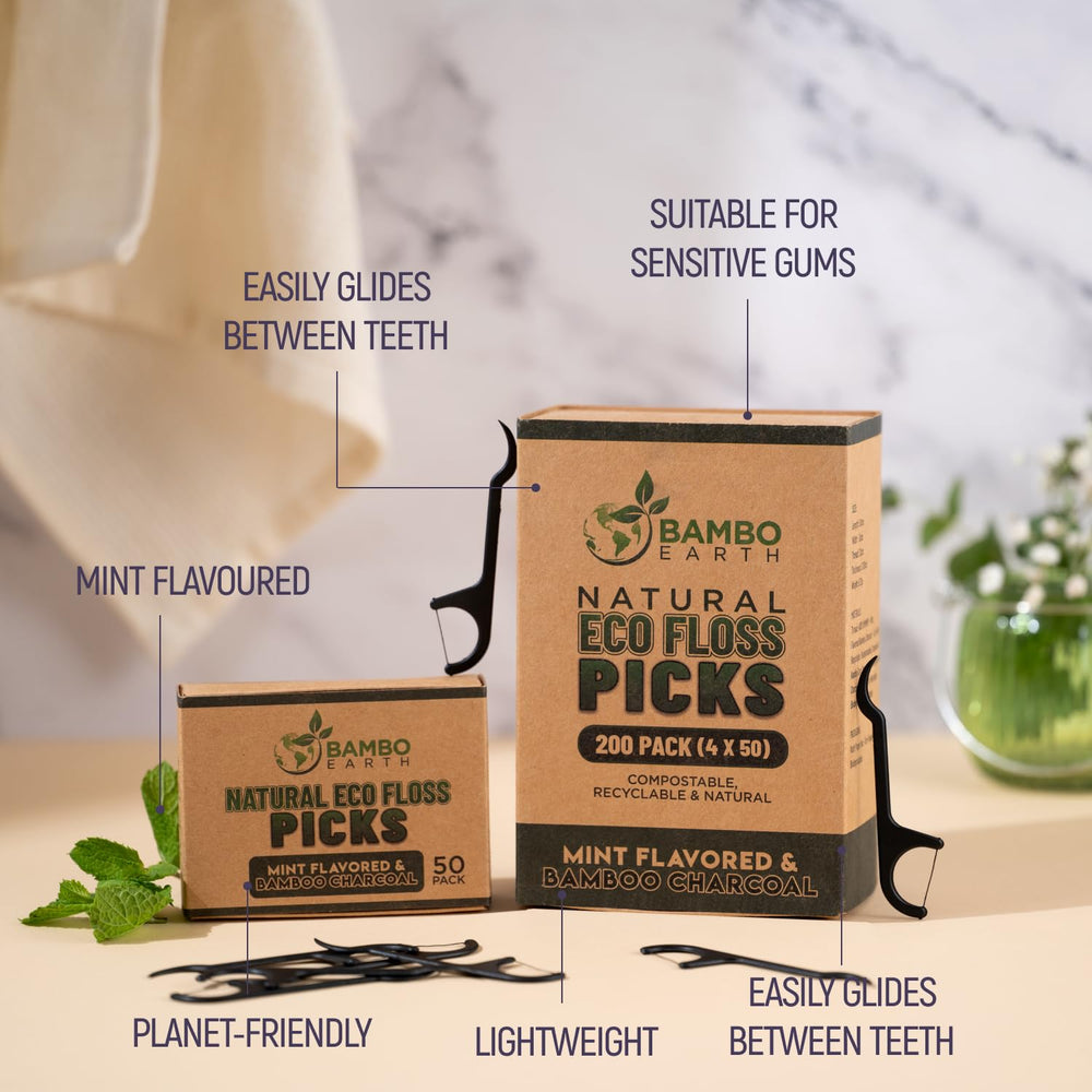 Eco-friendly bamboo charcoal floss picks set
